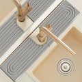 Diatomite Sink Faucet Splash Guard U Shape, 24" Large Stone Sink Tray, Modern Faucet Handle Drip Catcher Stone, Durable Faucet Draining Mat Protector for Kitchen Bathroom Island Counter, Light Grey