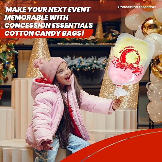 Concession Essentials Cotton Candy Bags-300CT with Twist Ties, 0.5" Height, 18" Width, 12" Length (Pack of 300)