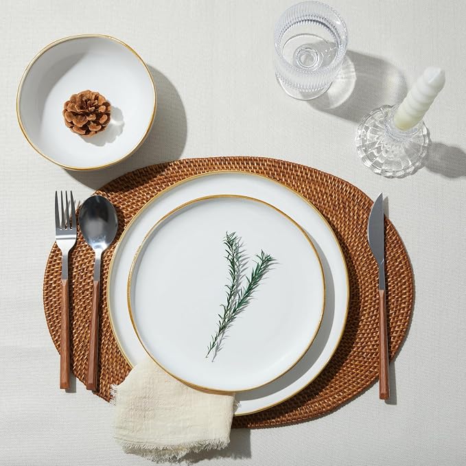 Pokini Plates and Bowls Sets, 16 Pieces Dinnerware Set for 4 with Pasta Bowls, Handmade Dishes Set, Chip Resistant Dishware Sets, Microwave Safe Dinner Set, Designed for Interactive Meals, White