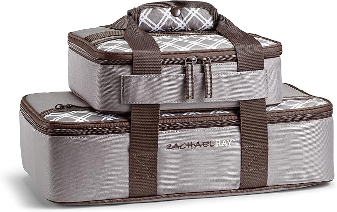 Rachael Ray Lugger Duo, Insulated Casserole Carrier for Hot or Cold Food, Thermal Lasanga Lugger Tote for Pockluck, Parties, Picnic, and Cookouts, Fits 9" x 13" Baking Dish, Sea Salt Grey