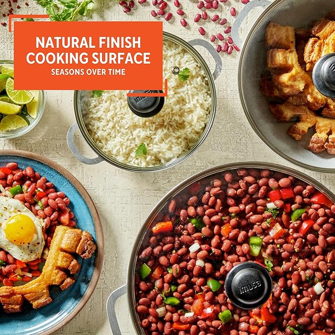 IMUSA Colombian 3 Piece Caldero Set with Glass Lids, Cast Aluminum Dutch Oven Pots, 1.5Qt 3.5Qt and 7Qt Traditional Hispanic Cookware for Rice, Beans, Soups, Stews, and Braised Meals