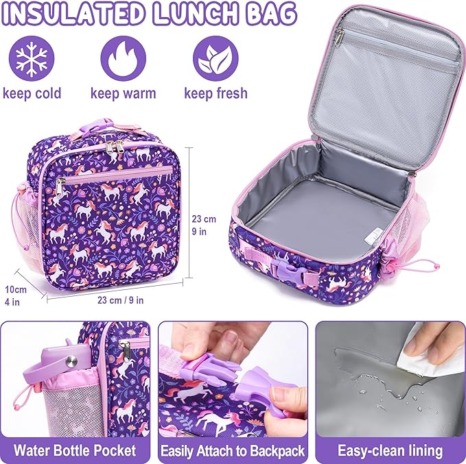 Fimibuke Kids Bento Lunch Box with Thermo, Leakproof Toddler Bento Box with 8.5OZ Insulated Food Jar, Lunch Bag & Utensils BPA Free Dishwasher Safe 3 or 4 Compartment Container for School Girls Boys