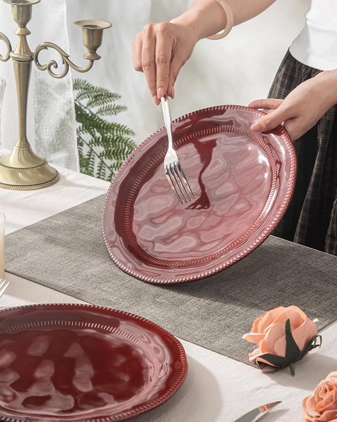 4-piece ceramic dinnerware set with active glaze, modern-shaped tableware set, suitable for kitchen, microwave, dishwasher, and oven, scratch-resistant, red