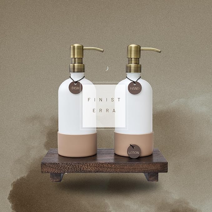 Finisterra White Hand and Dish Soap Dispenser Set With Tray - Boho Bathroom and Kitchen Soap and Lotion Dispenser Set - Luxury Hand Soap Dispenser