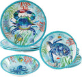 Coastal Dinnerware Sets, Ocean Theme Unbreakable Kitchen Plates and Bowls Set, Coastal Dishes Lightweight Dinnerware Set, RV and Camping dishes set for 4, Dishwasher Safe