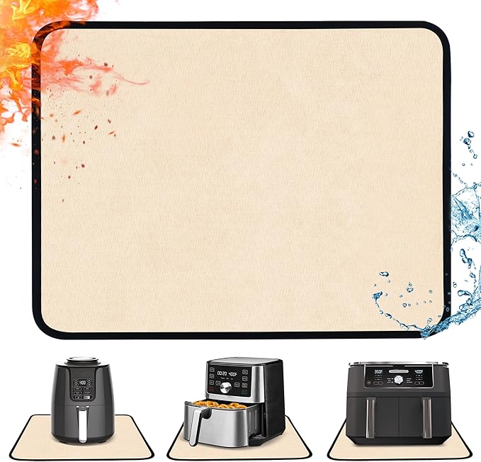 Heat Resistant Mat for Air Fryer, 12 x 14in Heat Resistant Mat for Countertop, Fireproof Silicone Countertop Protector Appliance Slider Hot pod for Air Fryer, Coffee Maker, Toaster, Oven (Khaki)