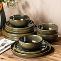 TheTerra Ceramic Dinnerware Sets for 4, 12 Pieces Porcelain Lightweight Plates and Bowls Sets, Scratch Resistant Dish Set, Oven & Microwave & Dishwasher Safe, Olive Moss