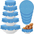 Patelai 10 Pcs Bowl Covers Reusable in 5 Size Stretch Cloth Fabric Elastic Food Storage Bowl Covers Bread Sourdough Lids for Proofing Food Fruits Leftover(Blue,Blue Style)
