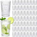100 Pcs 16 oz Plastic Vintage Drinking Glasses Stemless Ribbed Highball Glasses Bulk Embossed Reusable Cup for Water Beer Cocktails Juice Wedding Bridal Shower Birthday Event Party (Clear)