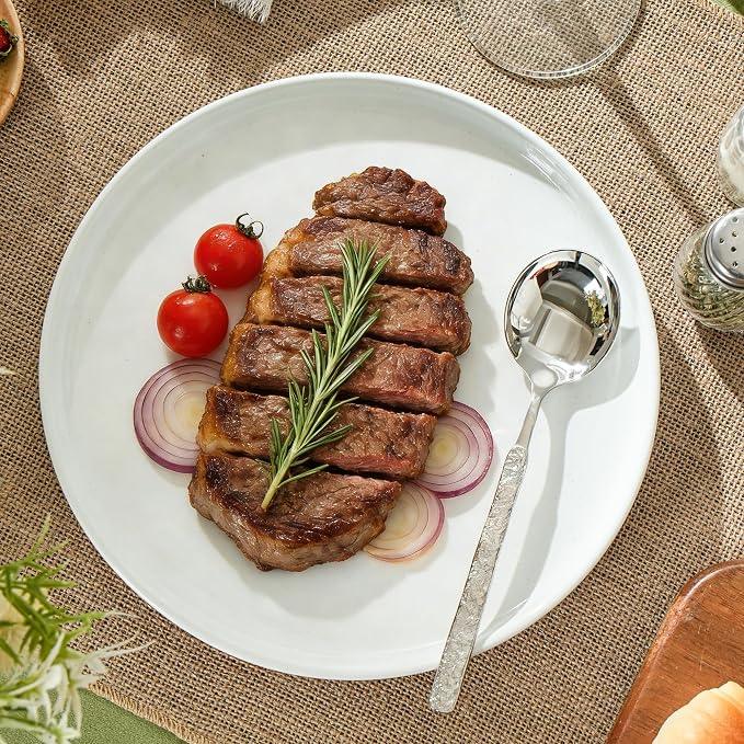 Ceramic Dinner Plates, 10.25 Inch, Set for 4, Elegant White | Flat Dish Design, Microwave & Dishwasher Safe, Perfect for Family and Entertaining, For Steak, Sandwiches, Pizza, Pasta