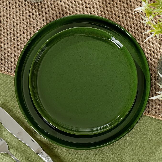 Ceramic Salad Plates Set, 8 Inch, Set of 4, Elegant Green | Stoneware, Dishwasher & Microwave Safe, Small Dinner Plates, For Cake, Fruits, Waffle, Pasta, Salad