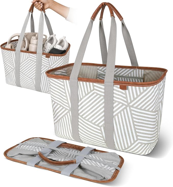 CleverMade Collapsible LUXE Tote, 30L Foldable Grocery Shopping Bag, Reusable