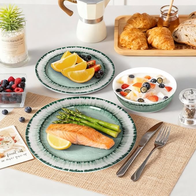 AELS Melamine Dinnerware Set of 12 Pcs Dinner Dishes Set for Indoor and Outdoor Use, Dishwasher Safe, Lightweight Unbreakable, BPA Free, Sage Green