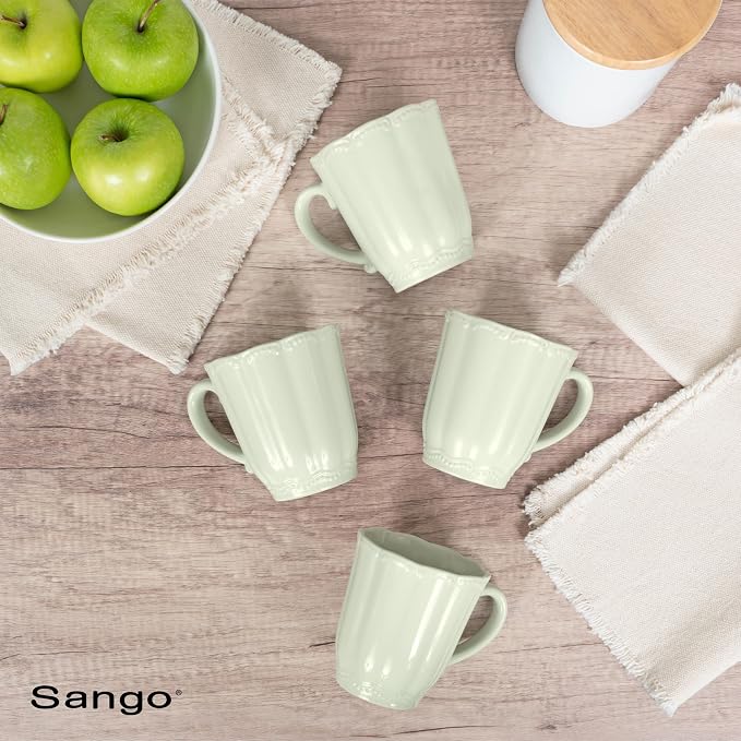SANGO Bethany Sage Mugs Set of 4, 12 oz Stoneware Green Coffee Mugs, Vibrant Ceramic Drinkware for Coffee, Tea or Cocoa, Durable Everyday Cups, Dishwasher & Microwave Safe, Kitchen Mug Set
