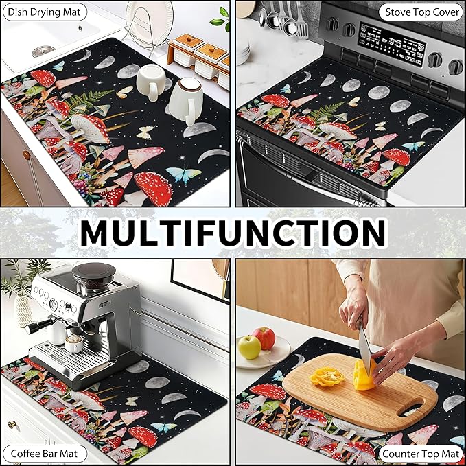 Farmhouse Mushroom Stove Top Covers for Electric Stove 20x28 Inch Farmhouse Heat Resistant Glass Top Stove Cover Washable Foldable Cooktop Protector