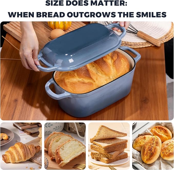 4.6 Quart Dutch Oven for Sourdough Bread Baking, Combo Oval Enameled Cast Iron Bread Pan with Lid, Bread Dutch Oven for a Crispy Crust, Seasalt