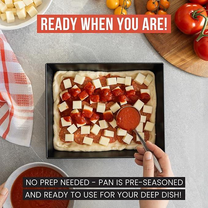 Chef Pomodoro Detroit Style Pizza Pan, 8x10in, Anodized Aluminum Deep Dish | Pre-Seasoned Nonstick Rectangular Bakeware, 2.5in Deep, Great for Casseroles, Focaccia & Deep Dish Desserts, Small Batch