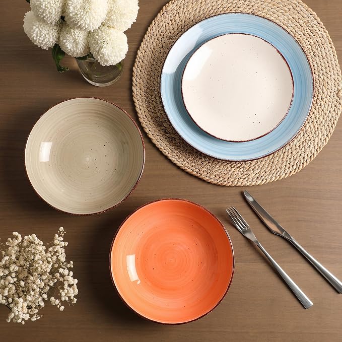 Dinnerware Sets for 6, 18 Piece Plates and Bowls Sets, Stoneware Dishware Sets Kitchen, Scratch Resistant Dishes, Microwave & Dishwasher Safe (Grey, Service for 6(18PCS))