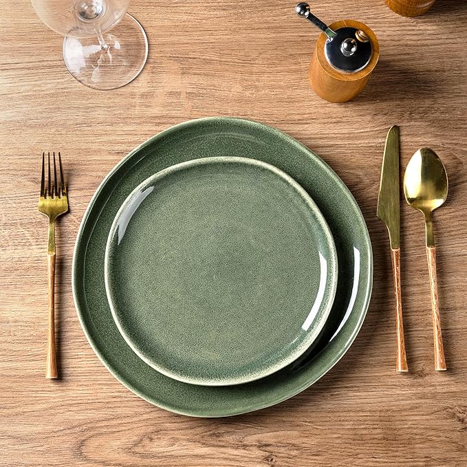 AmorArc Ceramic Dinnerware Sets,Handmade Reactive Glaze Stoneware Plates and Bowls Sets,Highly Scratch Resistant | Dishwasher & Microwave Safe Dishes Set,Service for 4 (12pc)