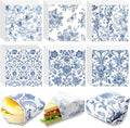 Affrolling 600 Pcs Wax Paper Sheets for Food Blue Floral Chinoiserie Bird Deli Paper Vintage Sandwich Burger Parchment Wrapper Food Basket Liner Wax Sheets for Picnic Party Supplies Kitchen, 6 Styles