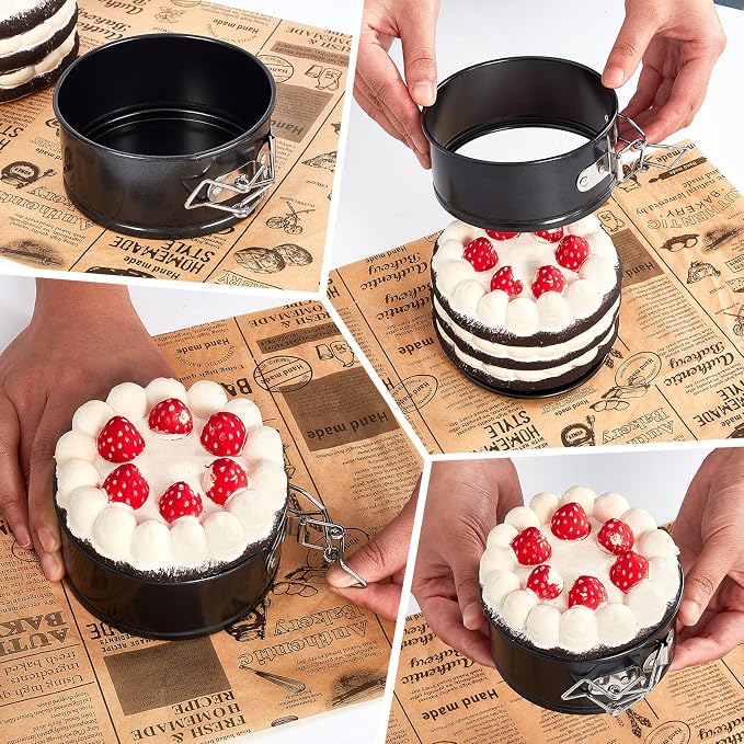 Sunnyray 8 Pcs 4 Inch Springform Pan for Baking Mini Cheesecake Pans with Removable Bottom Nonstick Leakproof Round Cake Mold Spring Form Molds for Mini Cheesecake Pizza and Quiches (Black)