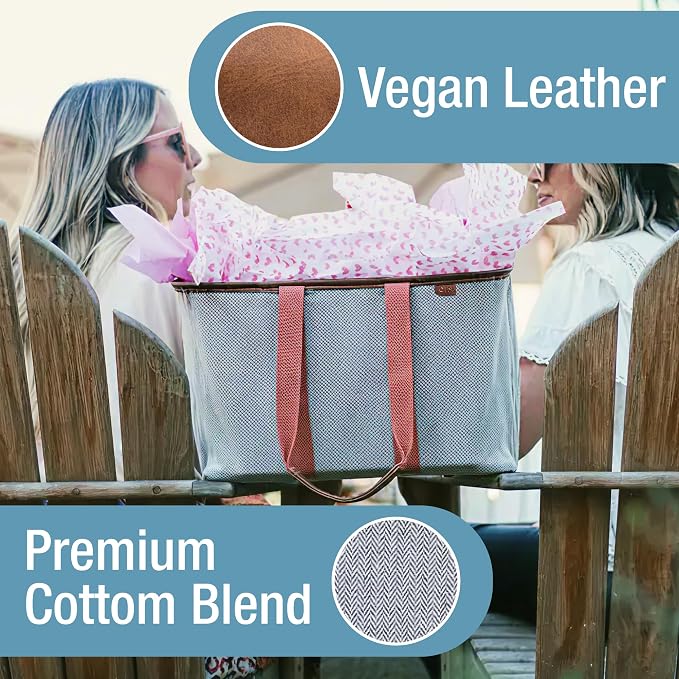 CleverMade Collapsible LUXE Tote, 30L Foldable Grocery Shopping Bag, Reusable
