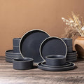 LERATIO Ceramic Dinnerware Sets for 6, High Edge Stoneware Plates and Bowls Set, Chip and Crack Resistant | Oven & Dishwasher & Microwave Safe Dishes Set, Service for 6 -Speckeld Black