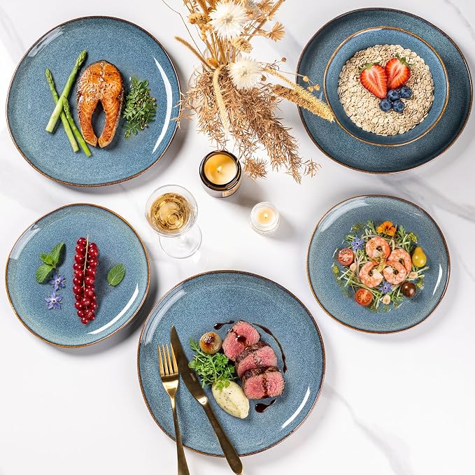 AmorArc Ceramic Dinnerware Sets,Handmade Reactive Glaze Stoneware Plates and Bowls Sets,Highly Scratch Resistant | Dishwasher & Microwave Safe Dishes Set,Service for 4 (12pc)