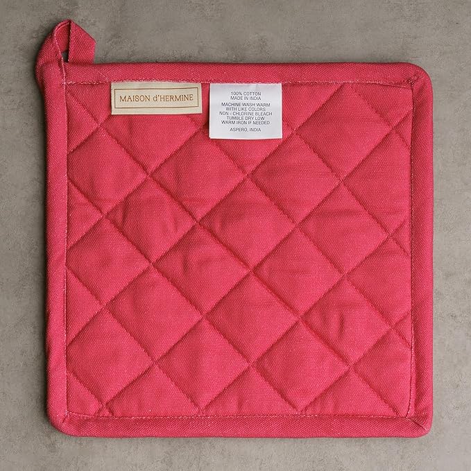 Maison d' Hermine Pot Holders 100% Cotton Heat Resistant Potholders 8" x 8" Hot Pads with Loop BBQ Cooking Gifts for Mothers Day Handling Hot Pans Spring/Summer (Pack of 2, Jardin D'Ete - Mint)
