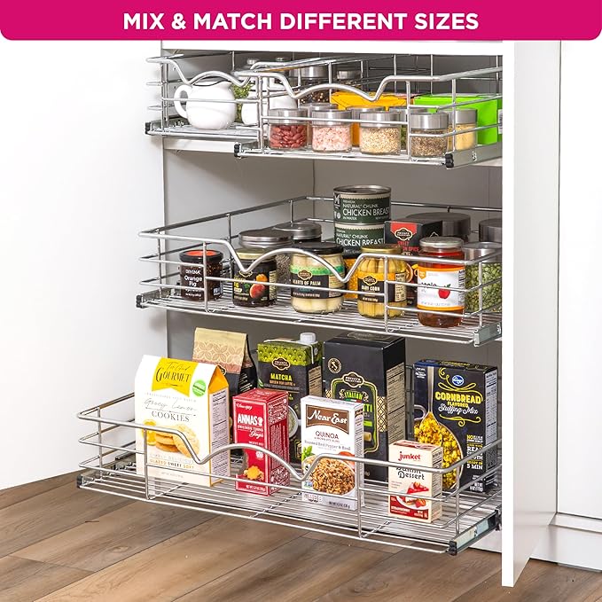 HOLDN’ STORAGE Pull Out Cabinet Organizer, Slide Out Drawer for Kitchen Cabinets & Pantry, Roll Out Shelf for Pots, Pans & Under Sink Storage, Heavy-Duty Full-Extension, 20" W x 21" D x 5" H