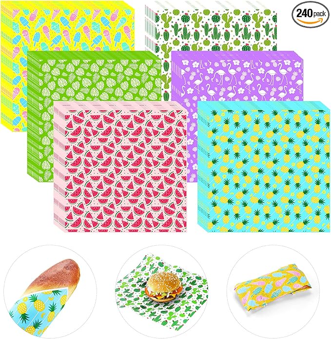 240Pcs Wax Paper Dry Waxed Deli Paper Sheets 12x12 inch Sandwich Wrap Parchment Papers Burger Wrapper Food Wrapping Papers Basket Liner for Food Home Kitchen Picnic Summer Beach Party Favors