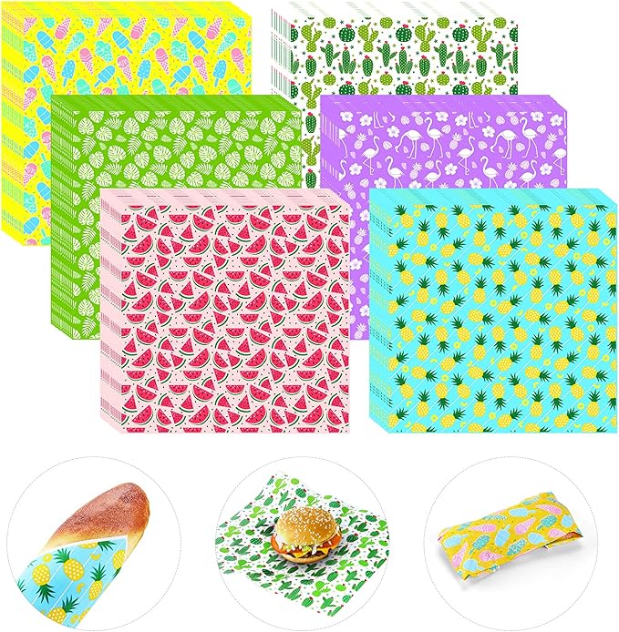 480Pcs Wax Paper Dry Waxed Deli Paper Sheets 12x12 inch Sandwich Wrap Parchment Papers Burger Wrapper Food Wrapping Papers Basket Liner for Food Home Kitchen Picnic Carnival Summer Beach Party Favors