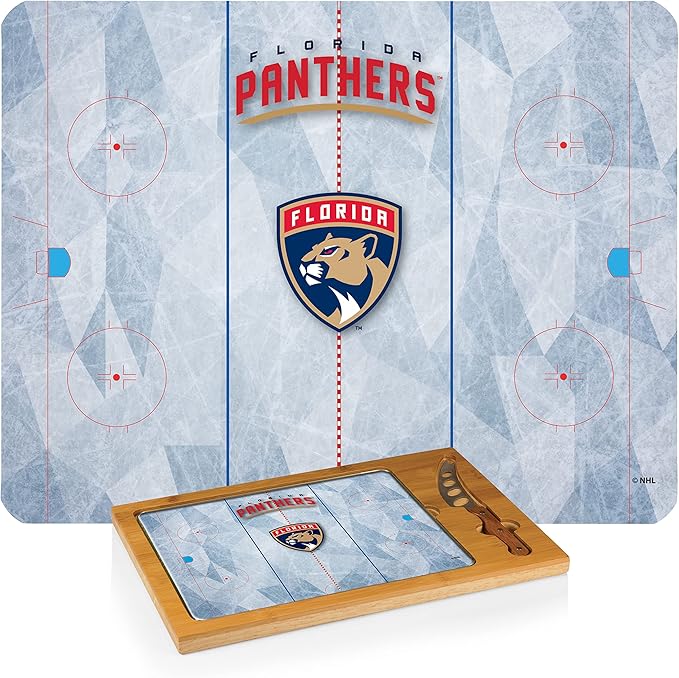 PICNIC TIME NHL unisex-adult NHL Icon Glass Top Cutting Board & Knife Set