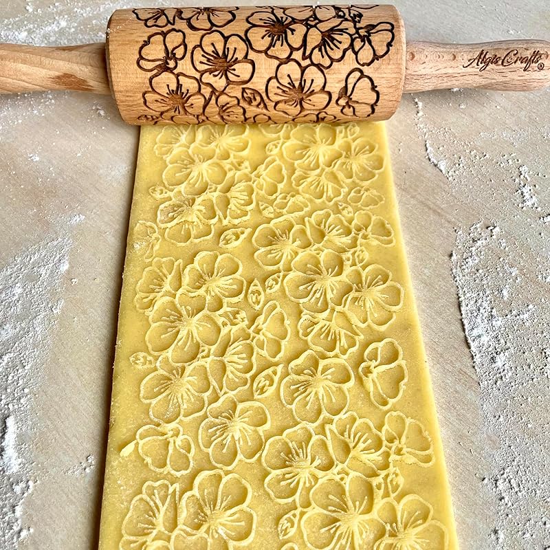 SAKURA Embossing rolling pin. Japanese Cherry Blossom embossed dough roller by Algis Crafts