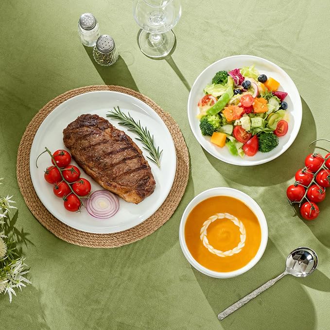 Ceramic Salad Plates Set, 8 Inch, Set of 4, Elegant White | Stoneware, Dishwasher & Microwave Safe, Small Dinner Plates, For Cake, Fruits, Waffle, Pasta, Salad
