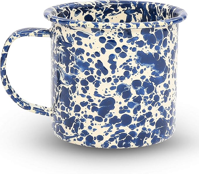 Crow Canyon Home Enamelware Mug, 12 ounce, Navy/Cream Splatter (Single)