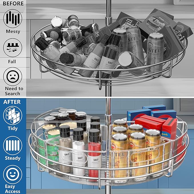 JOWBOOW Lazy Susan Organizer Bins for 26"-27" Diameter Corner Cabinet Lazy Susan, 6 Pack, Clear Plastic Cabinet and Pantry Storage Bin, 1/8 Wedge-Food Safe, BPA Free