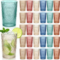 48 Pcs 16 oz Plastic Vintage Drinking Glasses Stemless Ribbed Highball Glasses Bulk Embossed Reusable Cup for Water Beer Cocktails Juice Wedding Bridal Shower Birthday Event Party (Mixed)