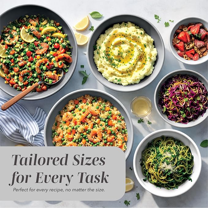 COOK WITH COLOR Mixing Bowls Set with TPR Lids - 12 Piece Plastic Nesting Bowls Set includes 6 Prep Bowls and 6 Lids, Microwave Safe (Grey)