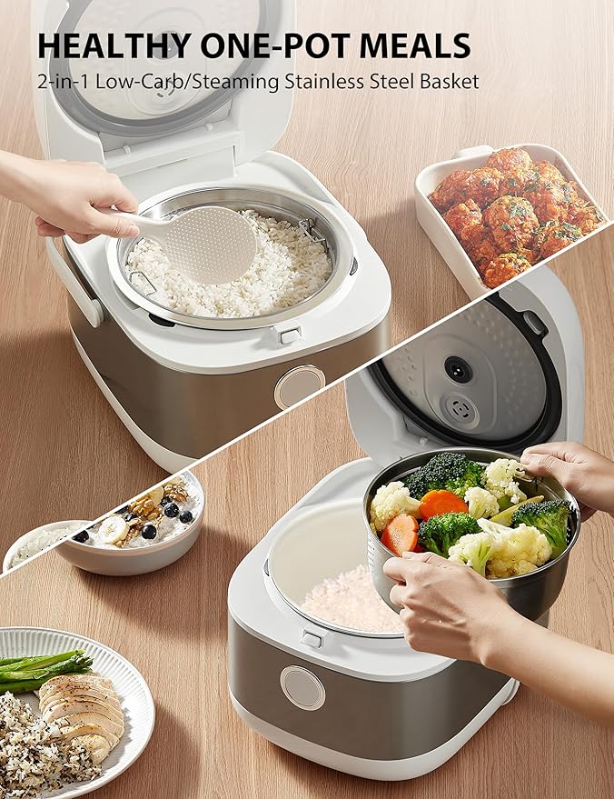 TOSHIBA Rice Cooker Induction Heating, Low Carb Low Sugar Digital Steamer, 5.5 Cups Uncooked Japanese Rice Cooker, 8 Cooking Functions, 24H Timer & Auto Keep Warm