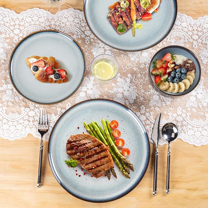 LeRatio Ceramic Dinnerware Sets for 4,Plates and Bowls Sets,Handmade Reactive Glaze Dishes Set,Chip Resistant and Scratch Resistant | Oven&Dishwasher & Microwave Safe,Service for 4-Black &Gray