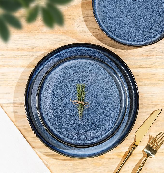 TheTerra Ceramic Dinnerware Sets for 4, 12 Pieces Porcelain Lightweight Plates and Bowls Sets, Scratch Resistant Dish Set, Oven & Microwave & Dishwasher Safe, Starry Blue
