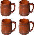 Wooden Beer Mug for Man Woman - 4 pcs Vintage Beer Viking Stein Cups, 12 oz Handmade Wood Camping Barrel Gift for Dad Friend Family Drink Coffee Tea