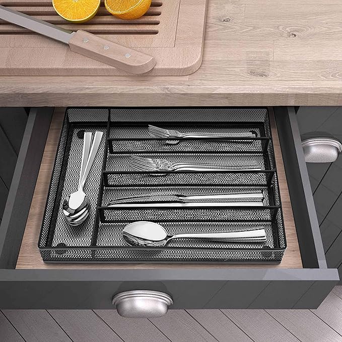 LIANYU 60-Piece Silverware Flatware Set with Organizer Tray, Stainless Steel Square Cutlery Set for 12, Reusable Eating Utensils Tableware, Dishwasher Safe