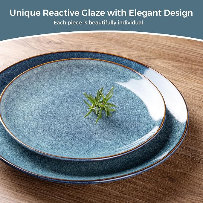 GBHOME 24 Pieces Double Bowls Dinnerware Sets for 6, Stoneware Plates and Bowls Set with Reactive Glaze, Scratch Resistant Stoneware Dishes Set, Dishwasher & Microwave Safe