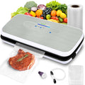 NutriChef Automatic Food Vacuum Sealer, Electric Air Sealing Preserver System for Dry and Moist Foods, LED Control, Strong Suction, Includes Bags, Wine Stopper Cork, and Air Suction Hose, 14"x6"x3"