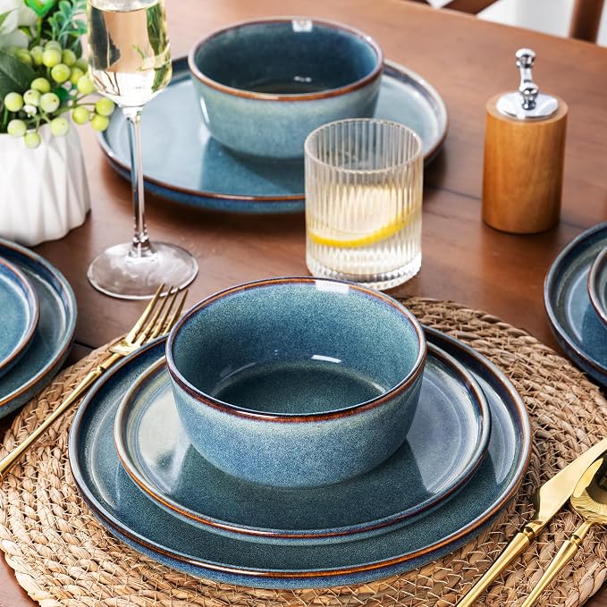 AmorArc Stoneware Dinnerware Sets for 4,Round Reactive Glaze Ceramic Plates and Bowls Set,Highly Scrath Resistant Dishware | Dishwasher & Microwave Safe Dishes Set,Service for 4 (12pc)