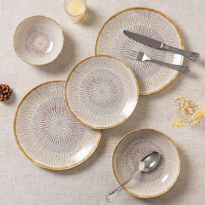 DOMICREVERY Ceramic Dinnerware Sets for 4, 16 Pcs Plates and Bowls Sets, Bloom