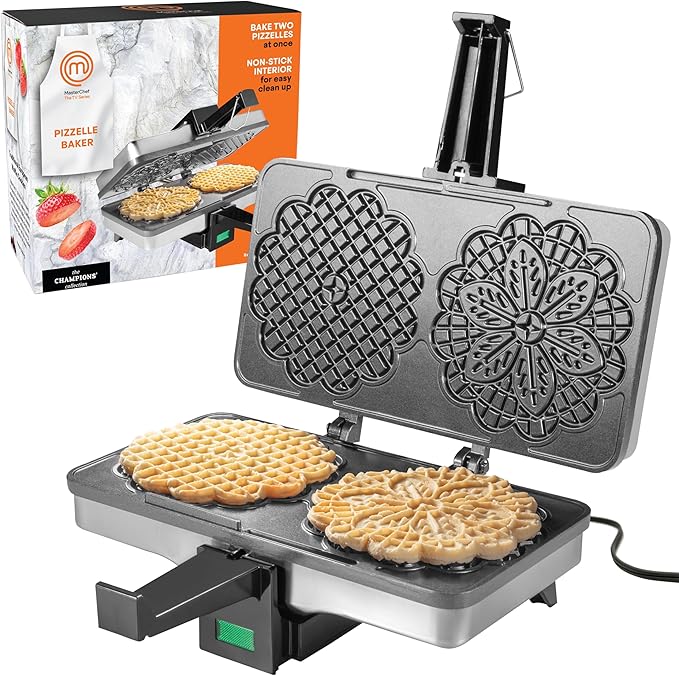 MasterChef Pizzelle Maker- Nonstick Electric Cookie Baker Press, Make Two Homemade 5-Inch Italian Waffle Treats at Once- Breakfast Dessert Iron or Mothers Day Gift for Her- Includes Recipe Guide