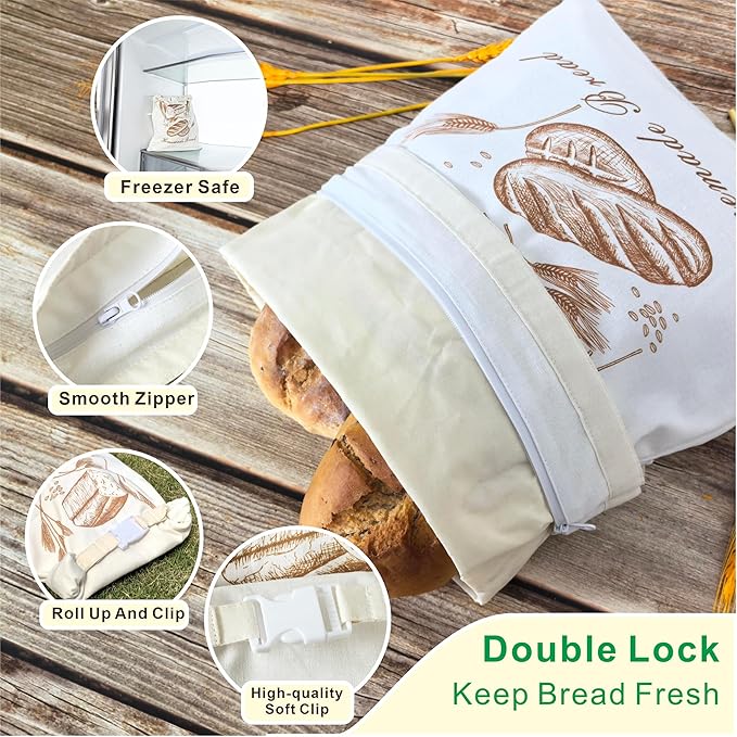 F.Y.Dreams Reusable Linen Beeswax Bread Bags (2-Pack,12"x17") for Homemade Bread, Sourdough, and Loaf